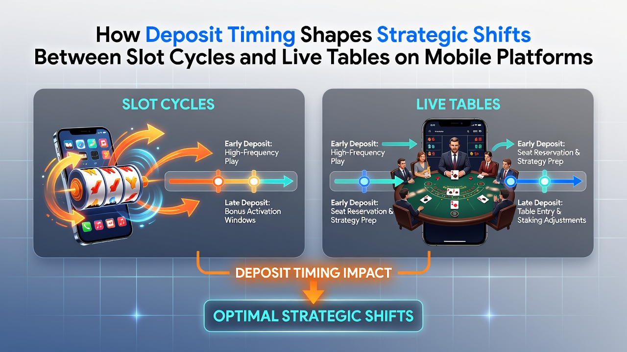 Illustration von strategischen Wechseln zwischen Slots und Live-Tischen auf mobilen Geräten