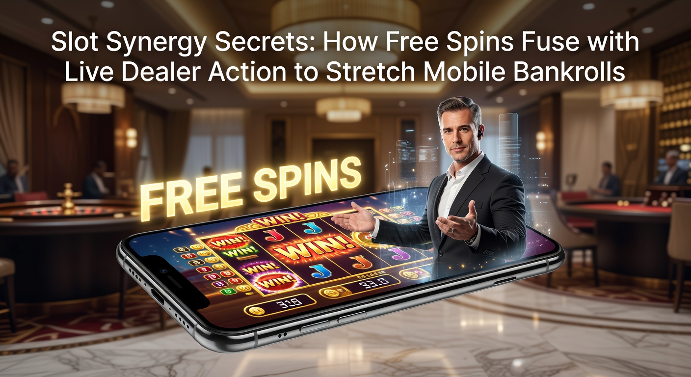 Smartphone mit Slot-Maschine und Live-Dealer-Tisch im Hintergrund, das die Verschmelzung von Freispielen und Live-Action symbolisiert