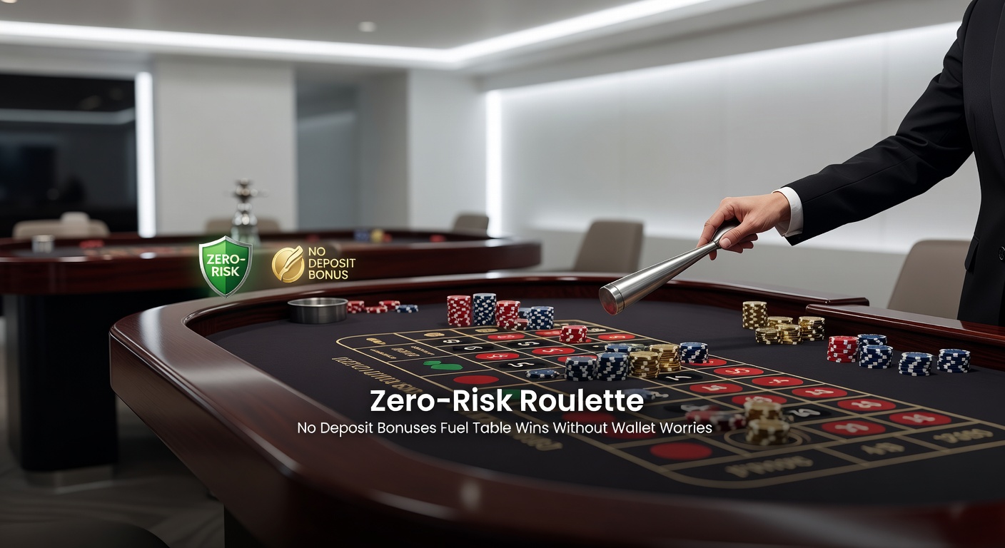Ein Roulette-Tisch mit leuchtenden Chips und einem No-Deposit-Bonus-Symbol, das risikofreies Spielen symbolisiert